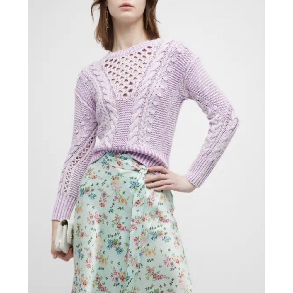 Veronica Beard Purple Lavender Cable Knit Sweater Medium 100% Cotton Crew Neck